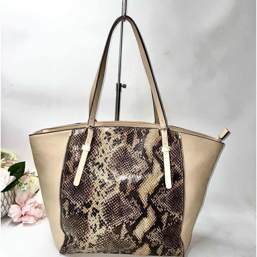 Charming Charlie Snakeskin Print Tote Bag Tan XLarge